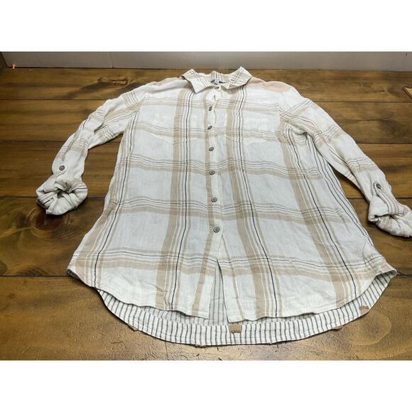 John Mark Womens Flannel Linen Blend Button Front L/S Tunic Top Shirt Size Small - Picture 5 of 12
